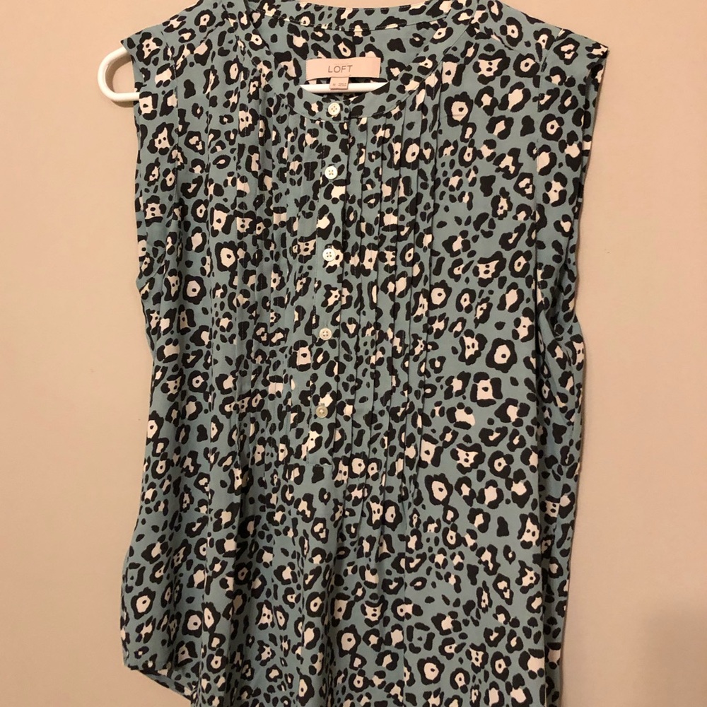 LOFT Light Blue Animal Print Blouse